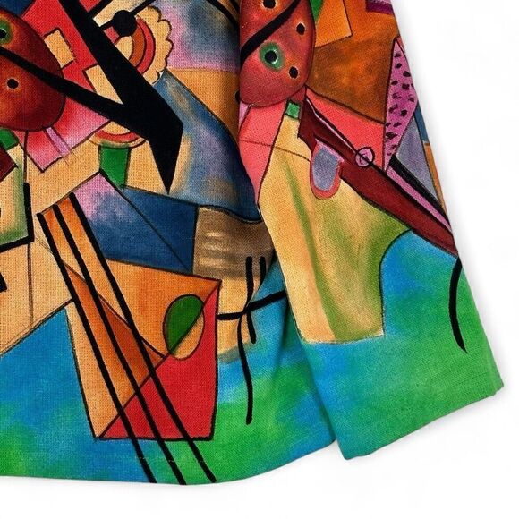 Vtg 90s Dilemma Dhun Schroff 100% Silk Abstract Cubism Art Wear Open Blazer OS - Picture 7 of 13